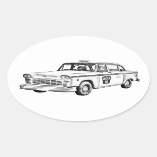 Sticker Ovale Illustration de la cabine de taxi Checker