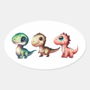 Sticker Ovale Illustration des dinosaures de bébé mignons