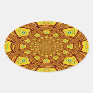 Sticker Ovale Impression d'art Kaleidoscope d'or