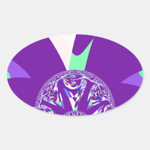 Sticker Ovale Imprimante d'art bleu rétro Cyan Kaleidoscope