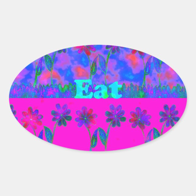 Sticker Ovale Imprimer Art Motivational Vibrant "Eat Love & Play (Devant)
