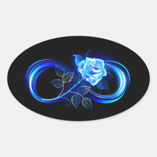 Sticker Ovale Infini lumineux avec rose bleue