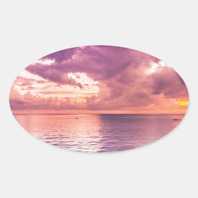 Sticker Ovale Inspiration du coucher de soleil sur l'océan (Devant)