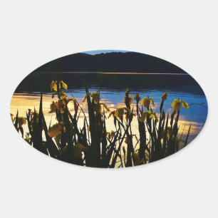 Sticker Ovale Iris jaunes sur la rive du lac Arrowhead