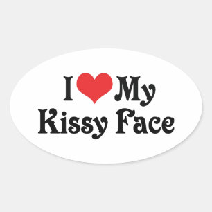 Sticker Ovale J'adore mon visage qui fait des bisous