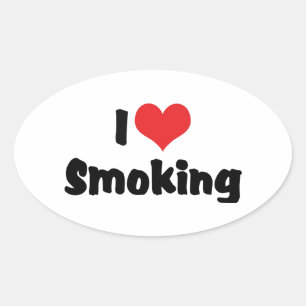 Sticker Ovale J'aime cœur fumeur - Fumeurs de cigarettes au taba