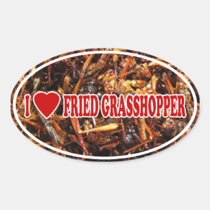 Sticker Ovale J'aime (coeur) la sauterelle frite