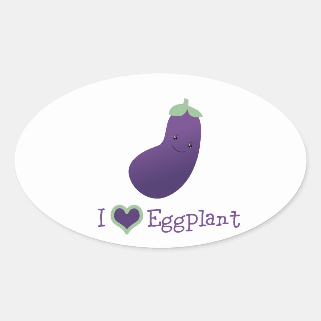 Sticker Ovale J'aime Eggplant (Devant)