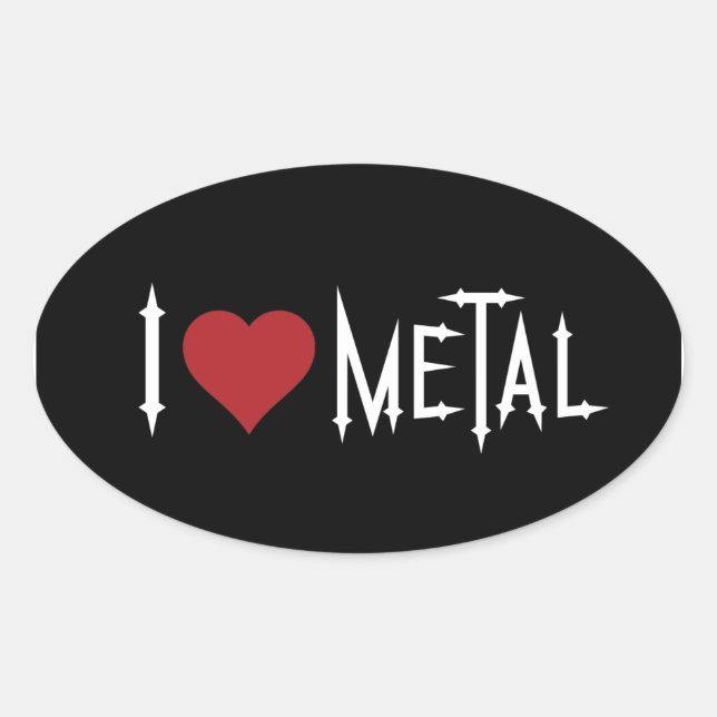 Sticker Ovale J'aime le métal (Devant)