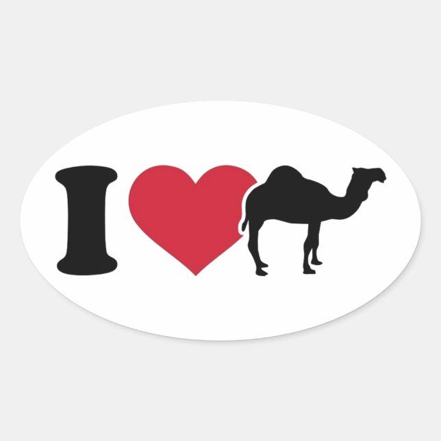 Sticker Ovale J'aime les chameaux (Devant)