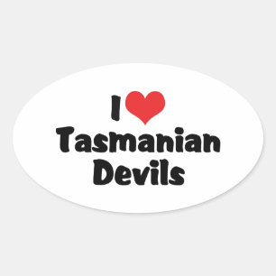 Sticker Ovale J'aime les diables de Tasmanie cœur