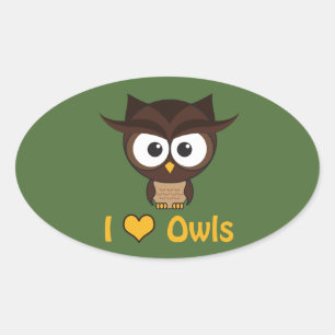 Sticker Ovale J'aime les hiboux du coeur