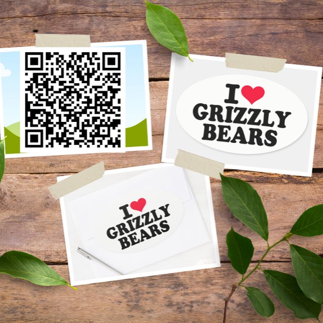 Sticker Ovale J'Aime Les Ours Grizzly (Créateur téléchargé)