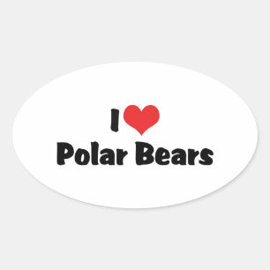 Sticker Ovale J'aime les ours polaires au cœur