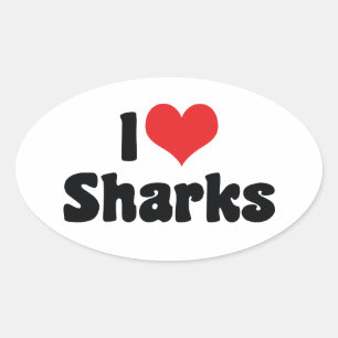Sticker Ovale J'aime les requins Heart - Amoureux des requins
