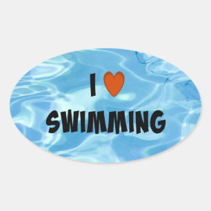 Sticker Ovale J'Aime Nager - L'Eau Bleue Invitante,