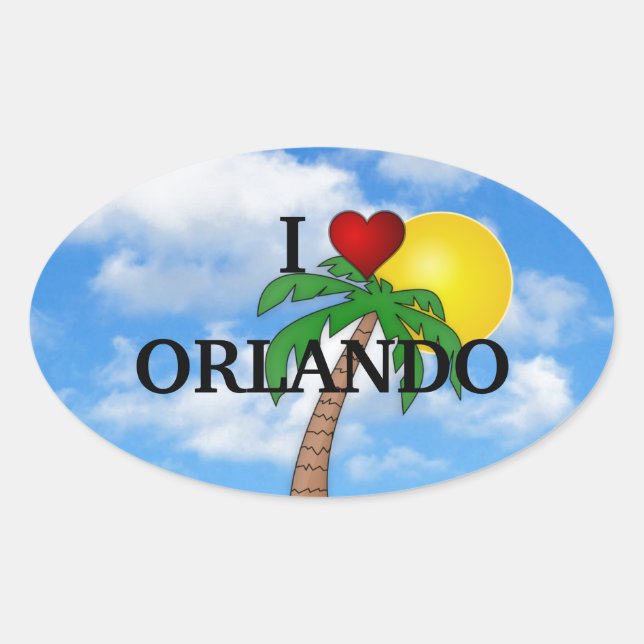STICKER OVALE J'AIME ORLANDO - PALMIER ET SOLEIL (Devant)