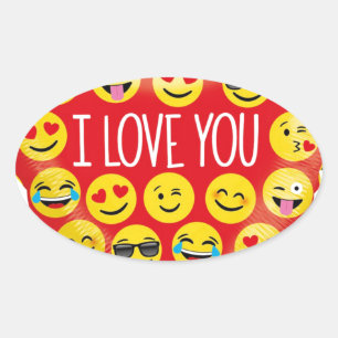 Sticker Ovale Je t'aime coeur émoji