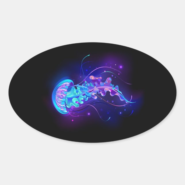Sticker Ovale Jellyfish éclatante couleur (Devant)