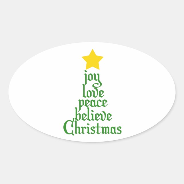 Sticker Ovale Joie, Amour, Paix, Croire, Noël (Devant)