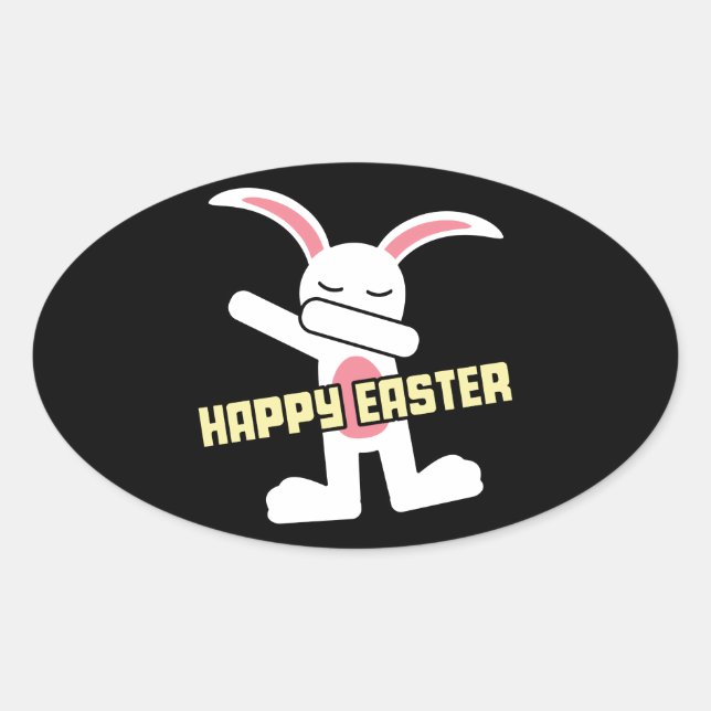 Sticker Ovale Joli Lapin Dabbing Beau Pâques (Devant)