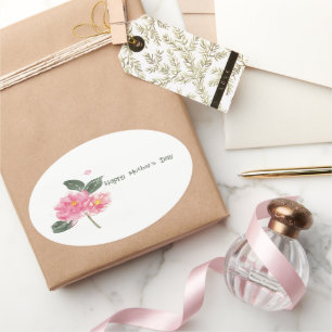 Sticker Ovale jolie aquarelle de Camelia rose