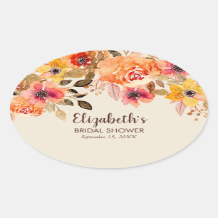 Sticker Ovale Journée de mariage champêtre à l'aquarelle automna