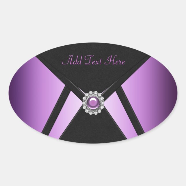 Sticker Ovale Joyau violet noir Elégant Enveloppe Sceau (Devant)