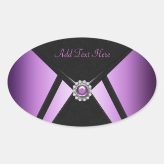 Sticker Ovale Joyeau Violet Noir Sceau Élégant d'Enveloppe