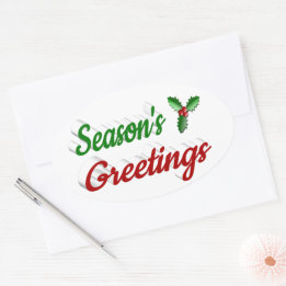Sticker Ovale Joyeuses Fêtes Holly Noël rouge vert