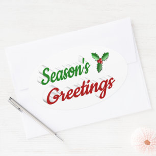 Sticker Ovale Joyeuses Fêtes Holly Noël rouge vert