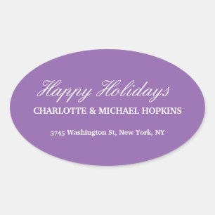 Sticker Ovale Joyeuses Fêtes Joyeux Noël Violet Pâle Famille