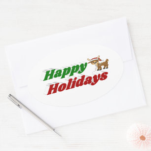 Sticker Ovale Joyeuses fêtes Reindeer typographie de Noël