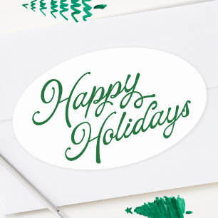 Sticker Ovale Joyeuses vacances en vert et blanc