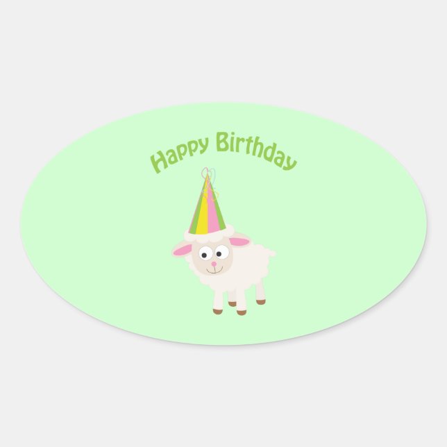 Sticker Ovale Joyeux anniversaire agneau (Devant)