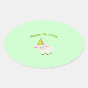 Sticker Ovale Joyeux anniversaire agneau
