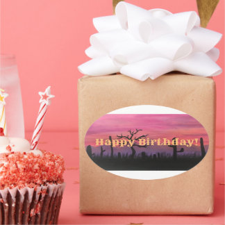 Sticker Ovale Joyeux Anniversaire Artisanat Original (Catctus)