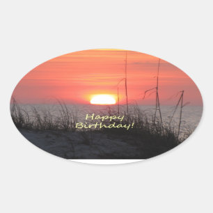 Sticker Ovale Joyeux anniversaire Floride coucher de soleil