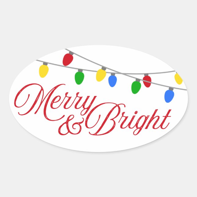 Sticker Ovale Joyeux et brillants feux de Noël (Devant)