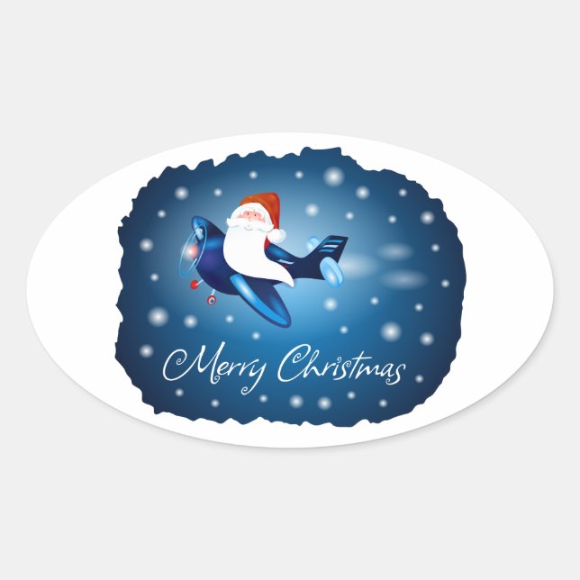 Sticker Ovale Joyeux Noël avec Père Noël (Devant)