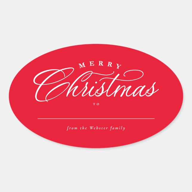Sticker Ovale Joyeux Noël élégant cadeau de vacances rouge (Devant)