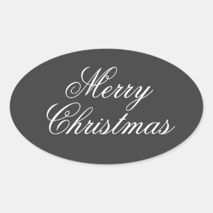 Sticker Ovale Joyeux Noël Gris Blanc Script
