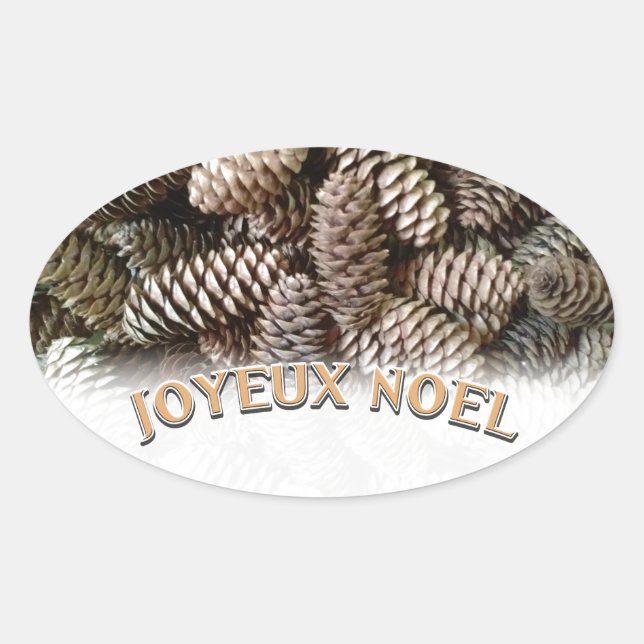 Sticker Ovale Joyeux Noel Noël Pine Cône de Noël (Devant)