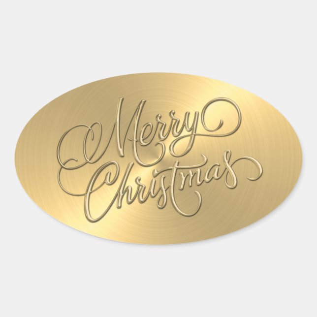 Sticker Ovale Joyeux Noël Or Embossé Look (Devant)
