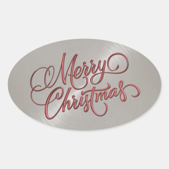 Sticker Ovale Joyeux Noël Rouge et gris Revêtu (Devant)