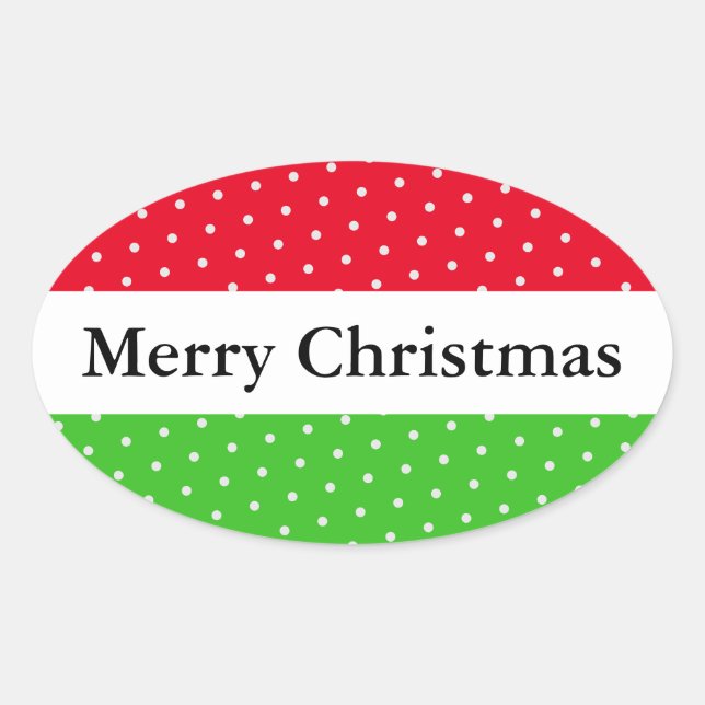Sticker Ovale JOYEUX NOËL ROUGE VERT POINTS Blancs rayures (Devant)