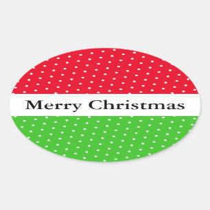 Sticker Ovale JOYEUX NOËL ROUGE VERT POINTS Blancs rayures