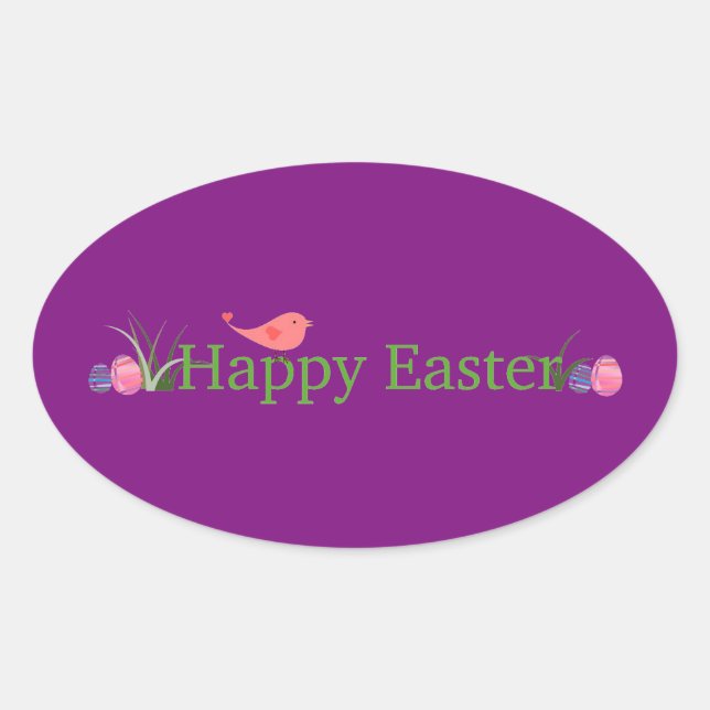Sticker Ovale Joyeux Pâques violet (Devant)