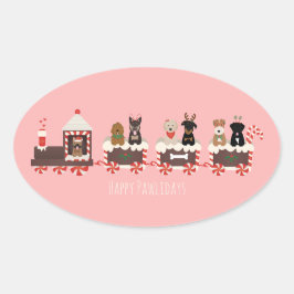 Sticker Ovale Joyeux Pawlidays Chien Noël Train de vacances
