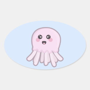 Sticker Ovale Kawaii méduse